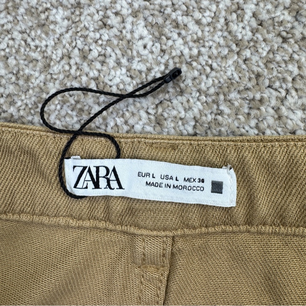 Zara Camel Wide Led Pants Womens size L Pleated - Picture 9 of 14